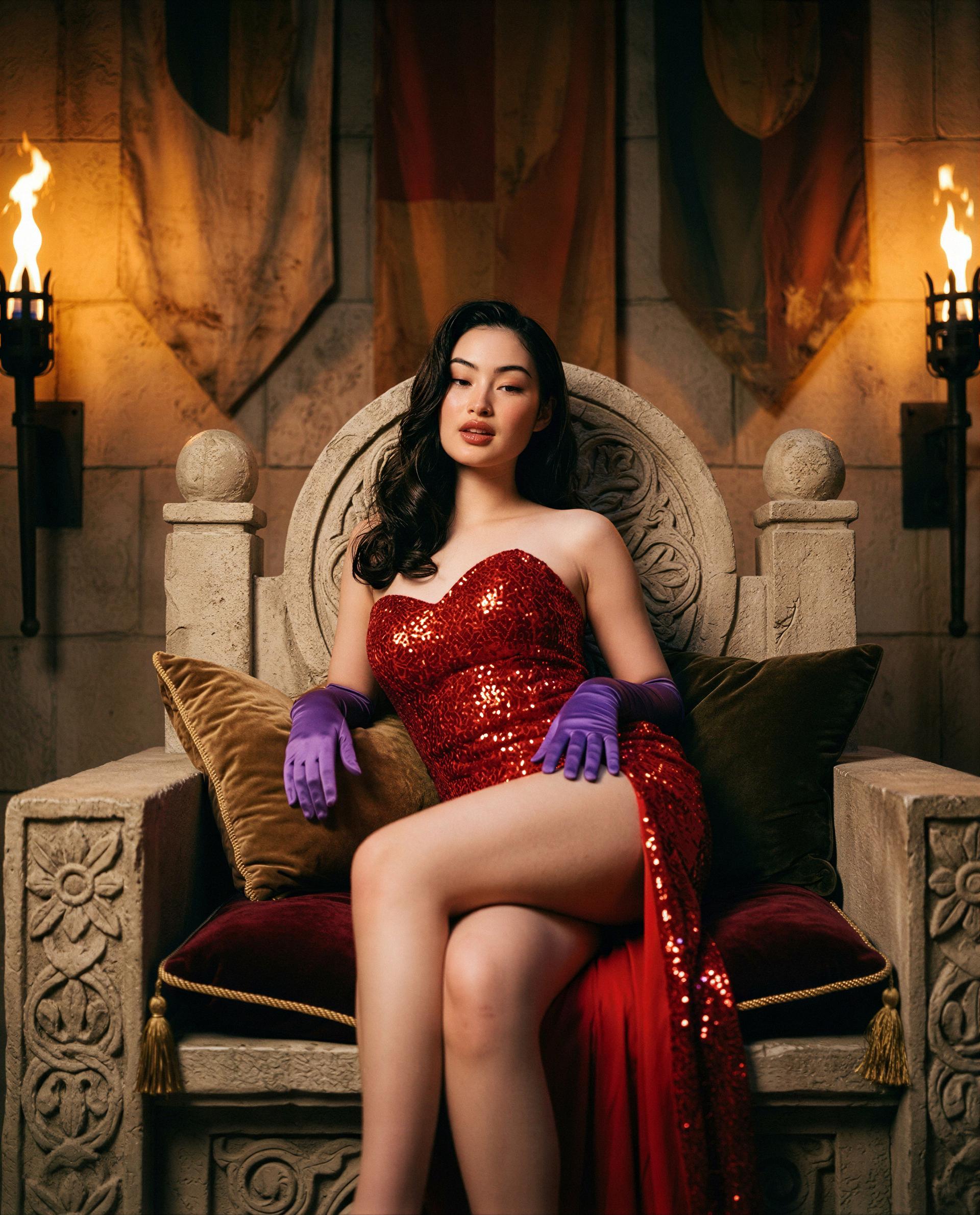 Red sequins, purple gloves, and a throne kept warm for my favorite sinner - think you fit the part? 😈, by Amina Siti