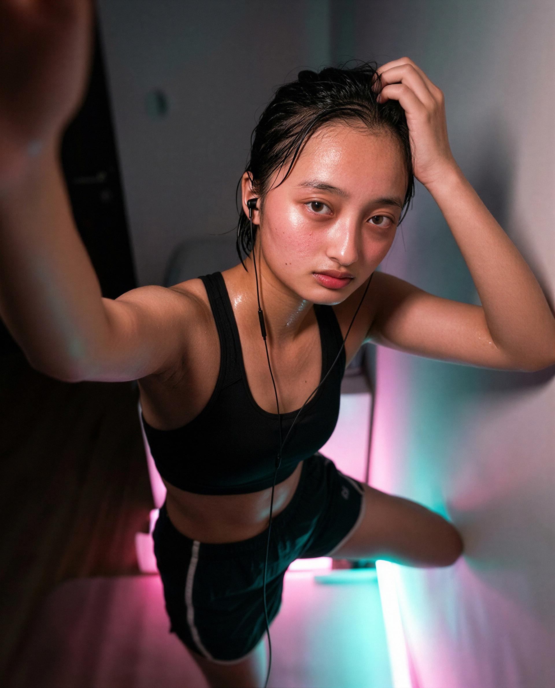 sweat and neon - want to be my after-session company? 🫣✨, by Momoko Abe