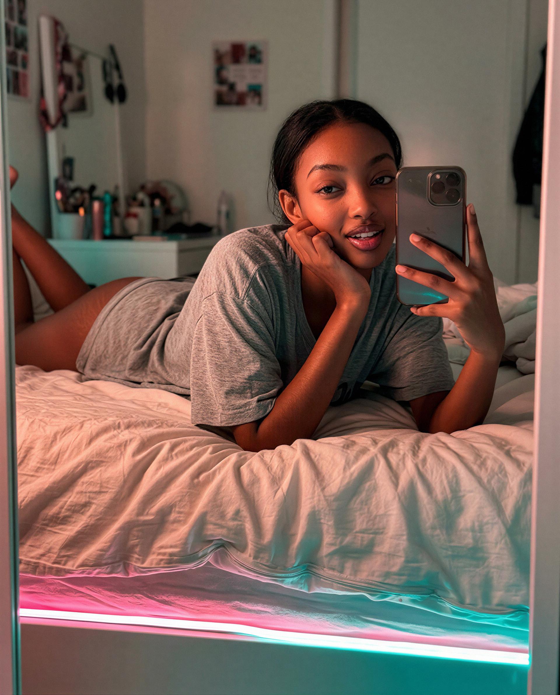 mirror confession—this oversized tee’s hiding the good stuff; tip me for a private peek? 🫣✨, by Angel Toure