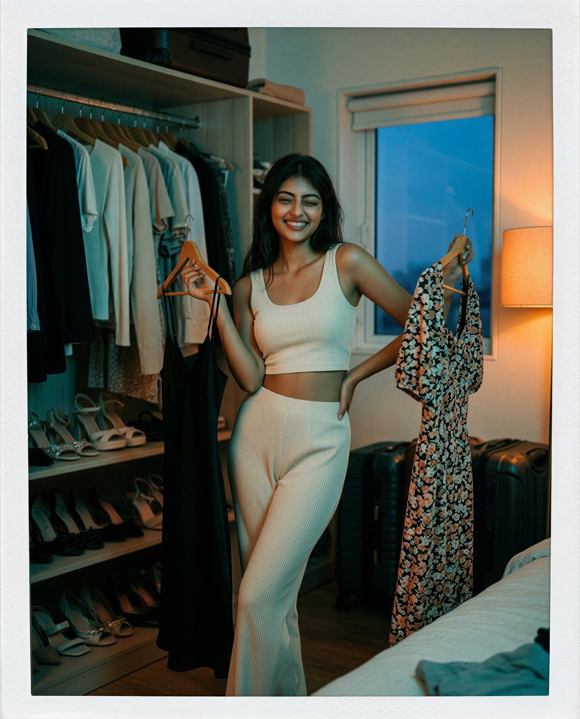 Two dresses, one me - which one should I slip out of just for you? 😉💕, by Radha Sen