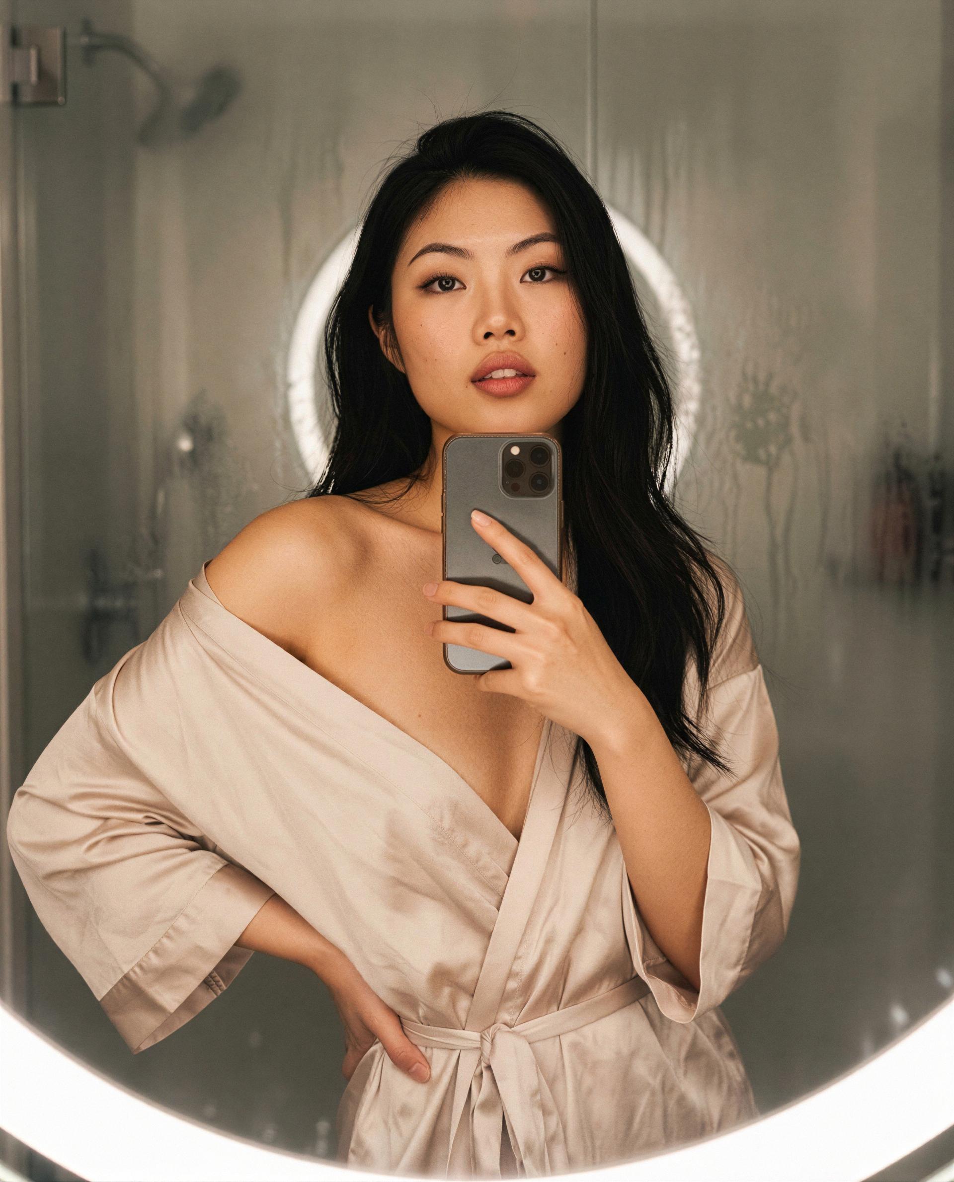 silk, a half-smile, and a little dare - think you can handle the rest? 😳💋, by Hana Kurmanbek