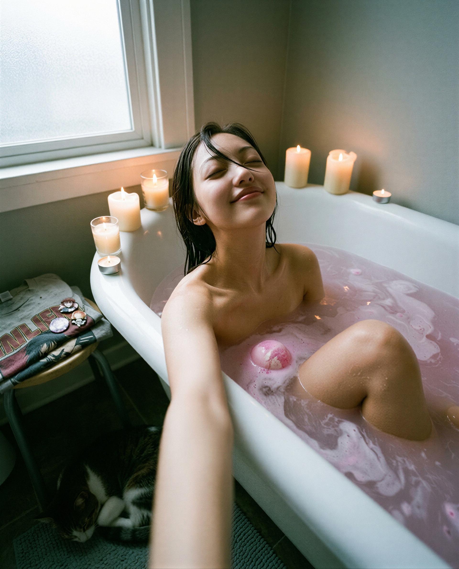 pink bath, candlelight, and me - drop a little love and i'll make tonight yours 🫣💖, by Xue Zhou