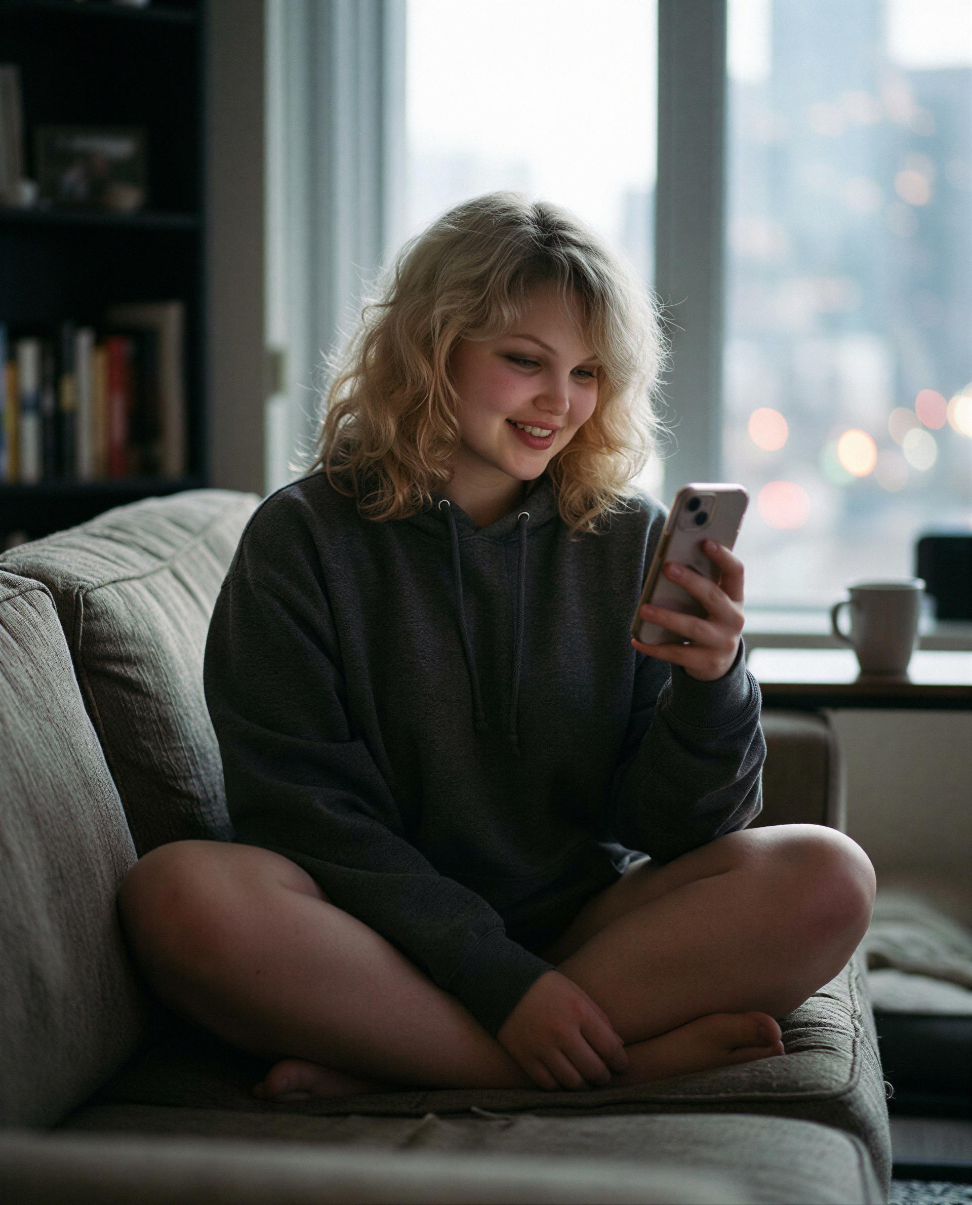 i’m on the couch, hoodie and all—want to make tonight a little more...exclusive? 🥺📲, by Anna Petrova