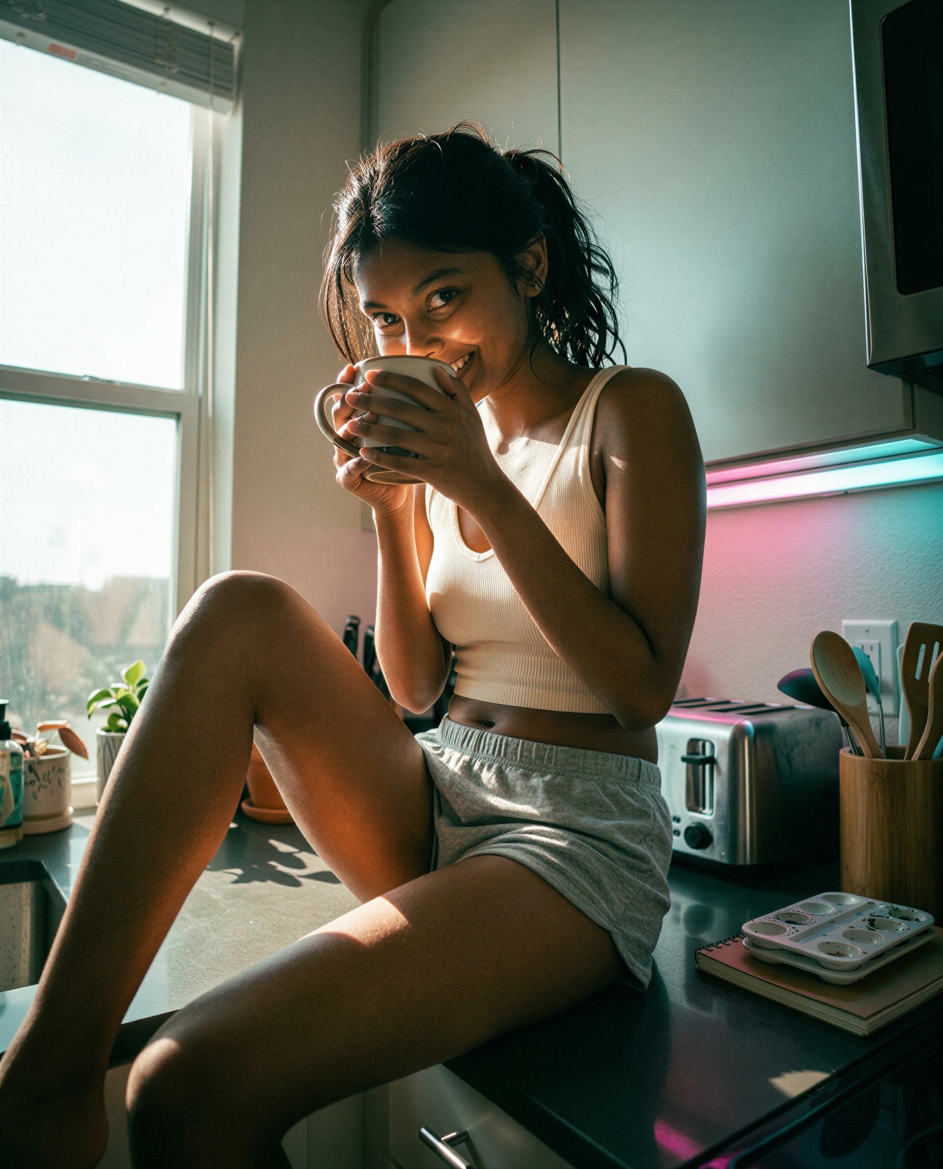 Coffee’s hot, smile’s hotter—saved you my favorite seat. 💕, by Esha Joshi