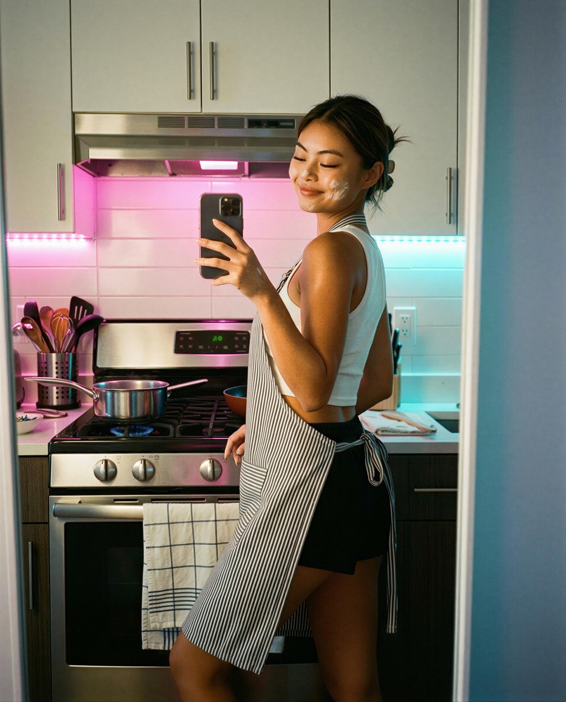 Apron on, mischief brewing—tip me and I’ll serve a private taste 😏, by Grace Nguyen