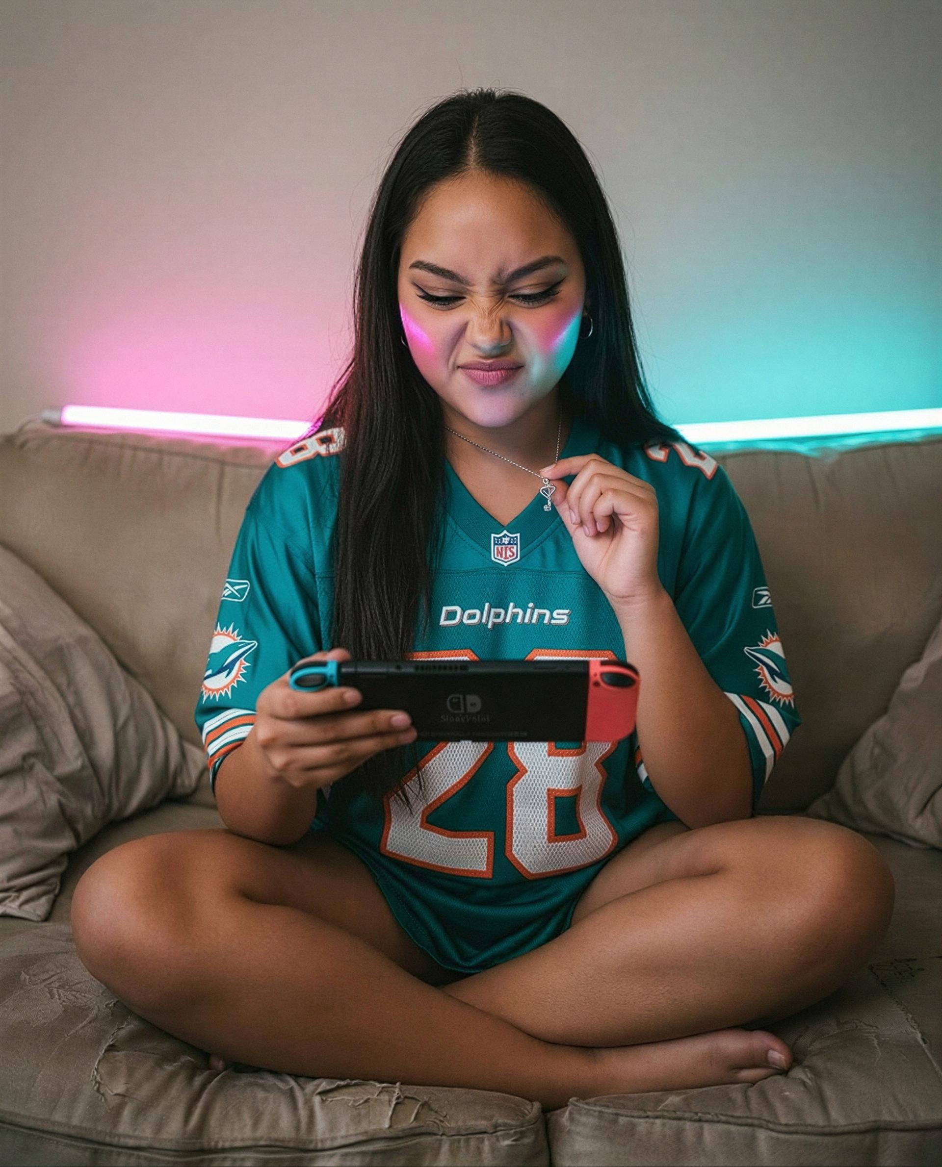 Controller in hand, teasing you - send something sweet and I’ll teach you my secret moves tonight 😘🎮💕, by Maia Rios