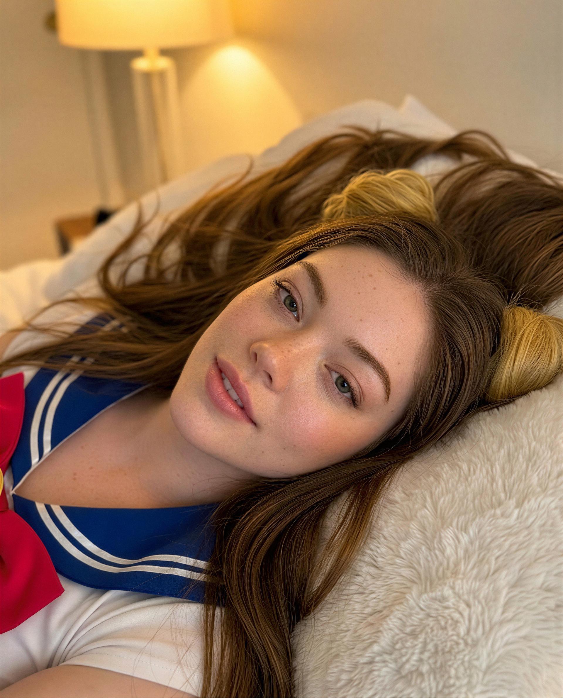 Lying here pretending to be innocent—wanna see me stop? 😏💕, by Frieda Richter