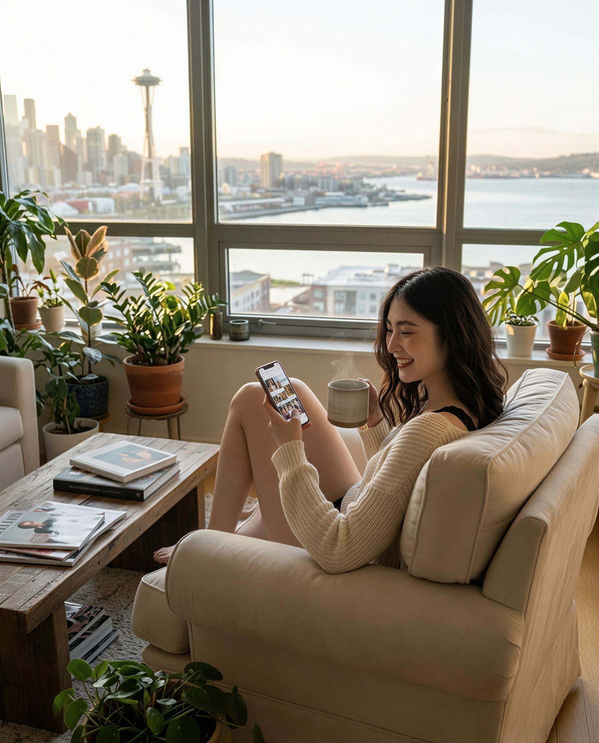 Chloe Nguyen: Morning vibes in my little corner of Seattle. Just me, my coffee, and some good inspiration.