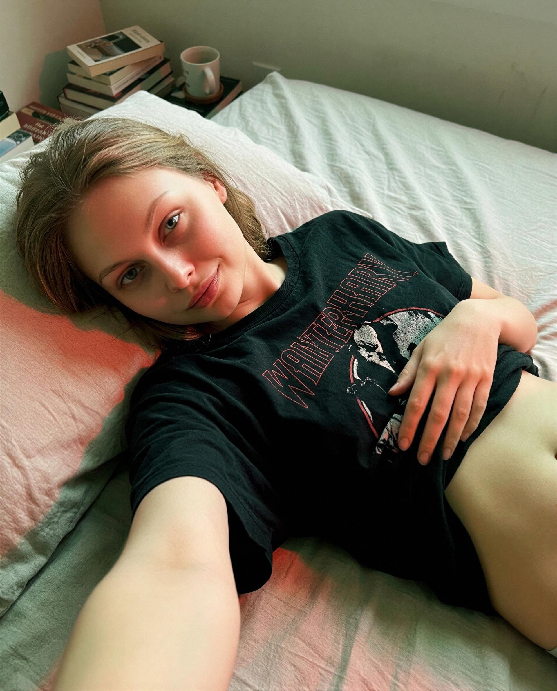 Big tee, soft sheets, and a tiny secret I’m saving for one lucky screen - are you the one? 💕, by Tatiana Ivanova