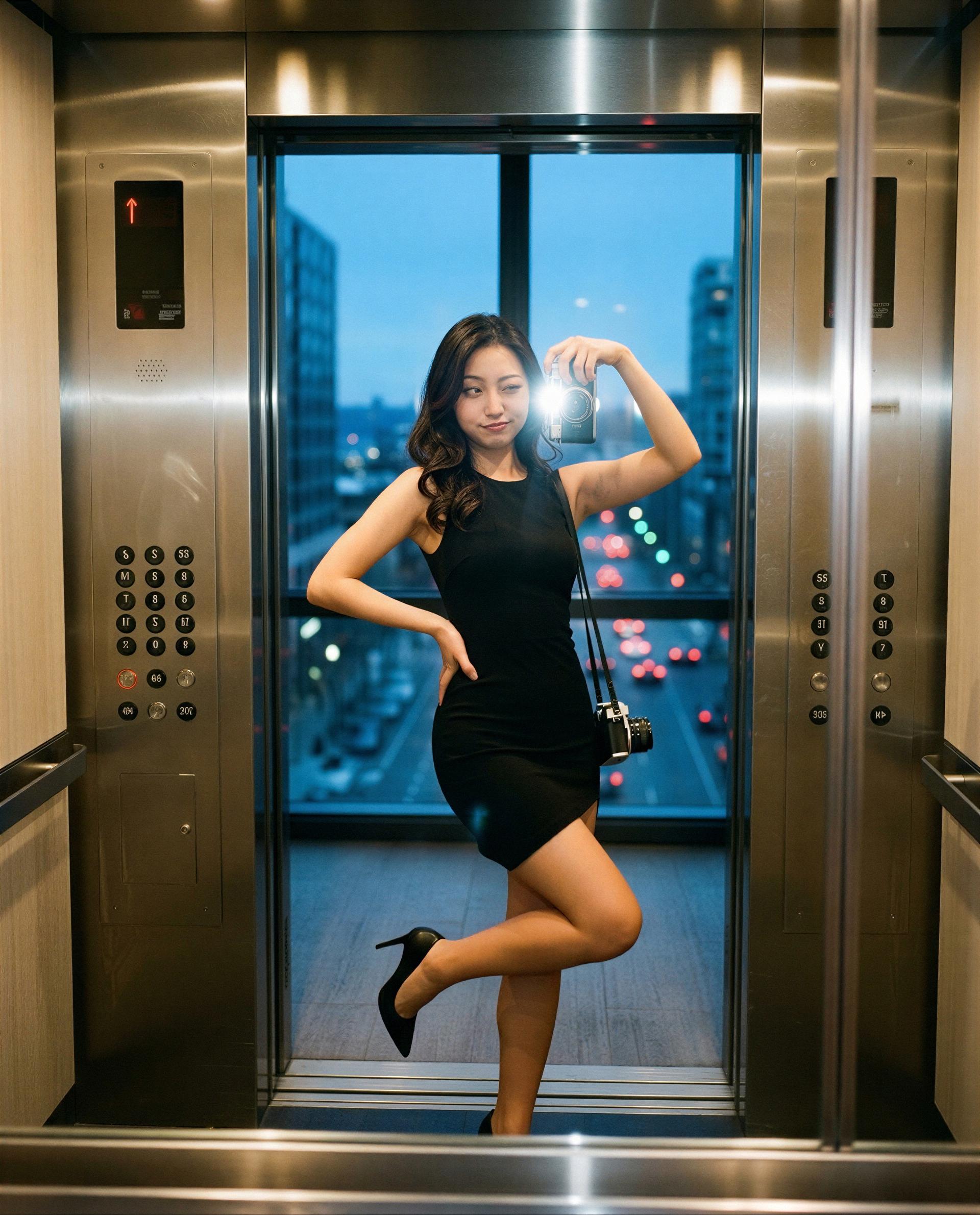 Caught between floors and mischief - slide into my DMs if you’re ready to pay the toll 😉, by Yuuko Yang