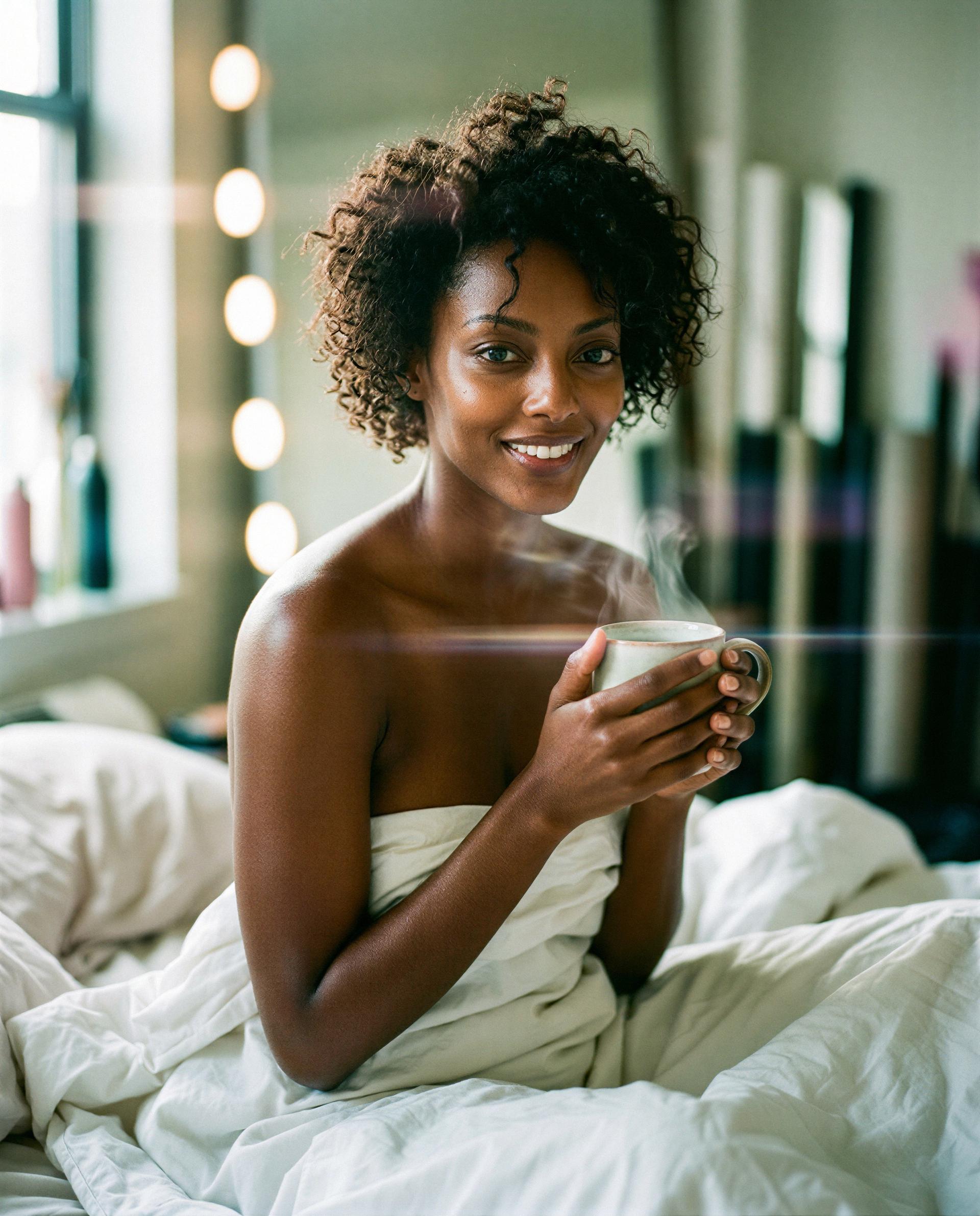 Steaming cup, slow smile, and a private show with your name on it—are you in? 😉, by Grace Freeman
